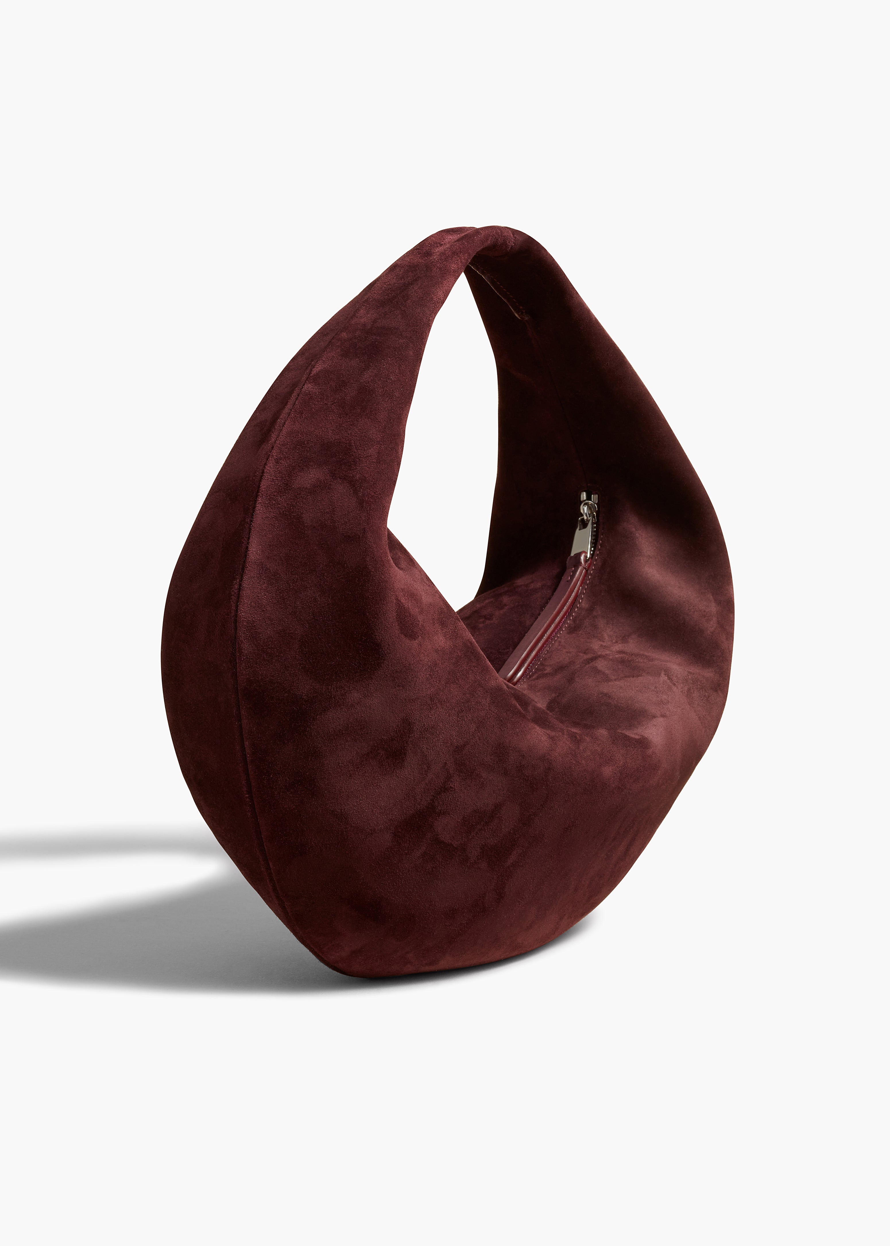 MEDIUM OLIVIA HOBO IN ROUGE NOIR SUEDE ANGLED VIEW