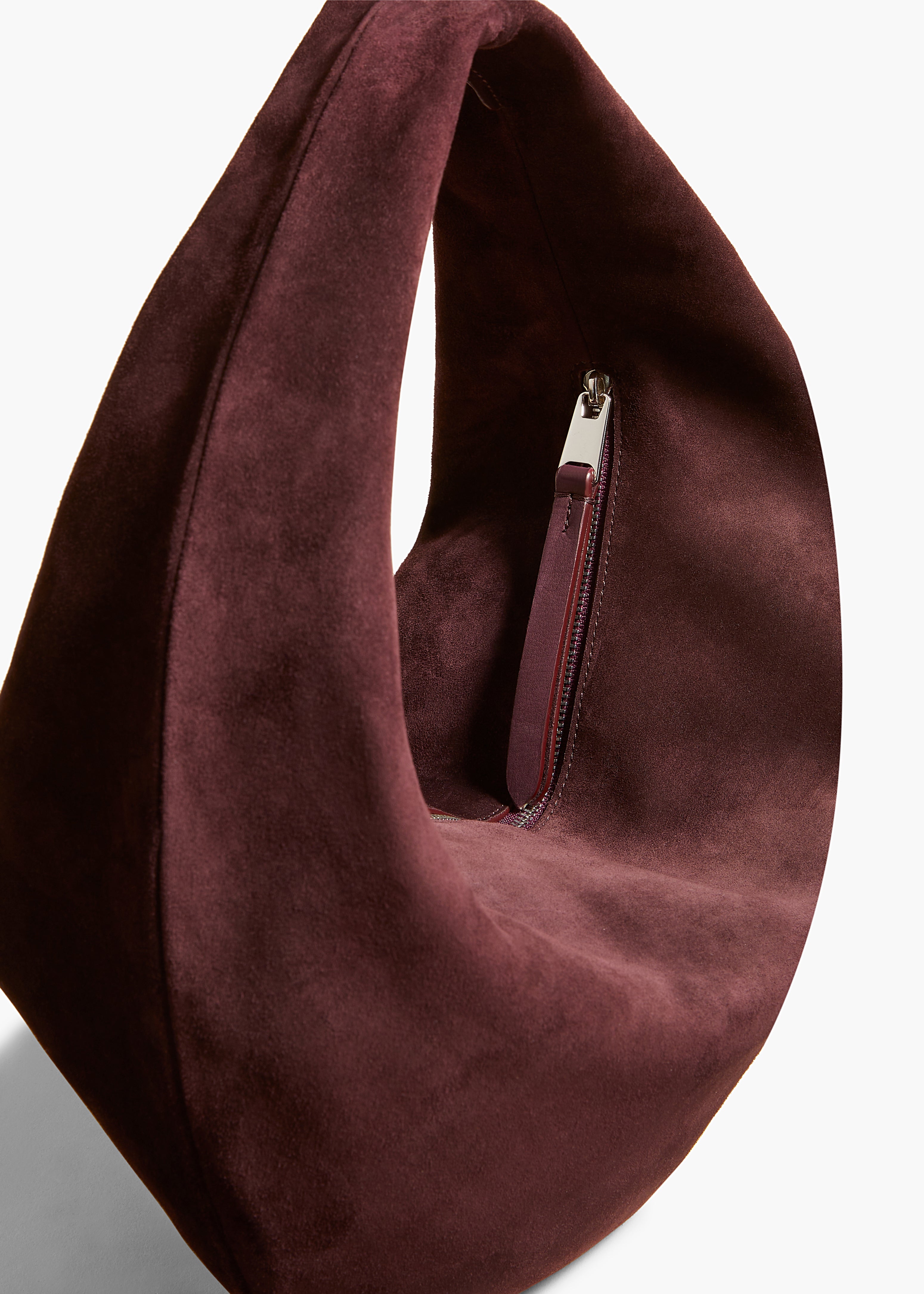 MEDIUM OLIVIA HOBO IN ROUGE NOIR SUEDE DETAILED VIEW