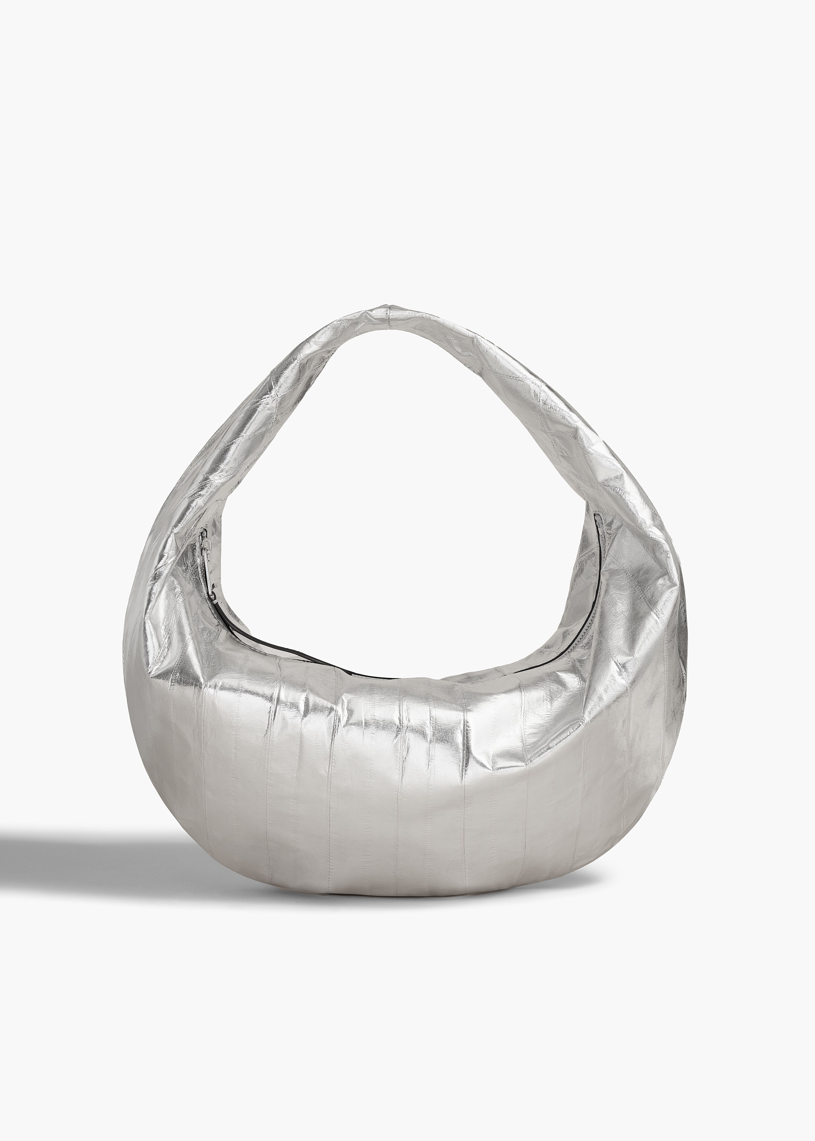 MEDIUM OLIVIA HOBO IN SILVER EEL FRONT VIEW