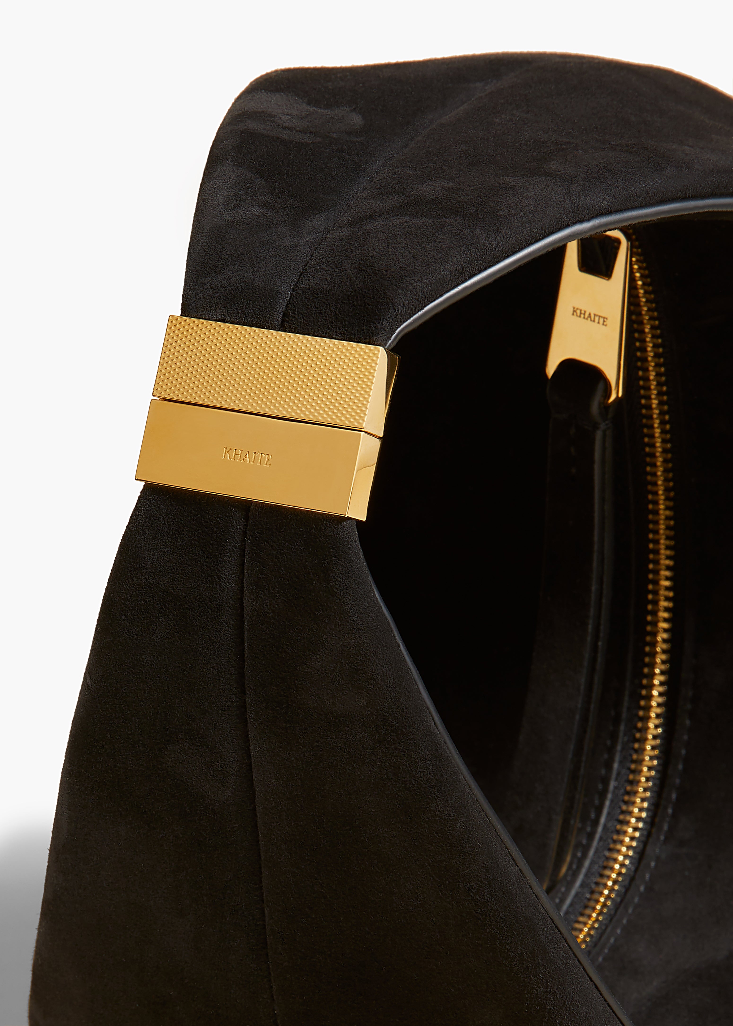 KHAITE - The Small Olivia Hobo with Hardware in Black Suede