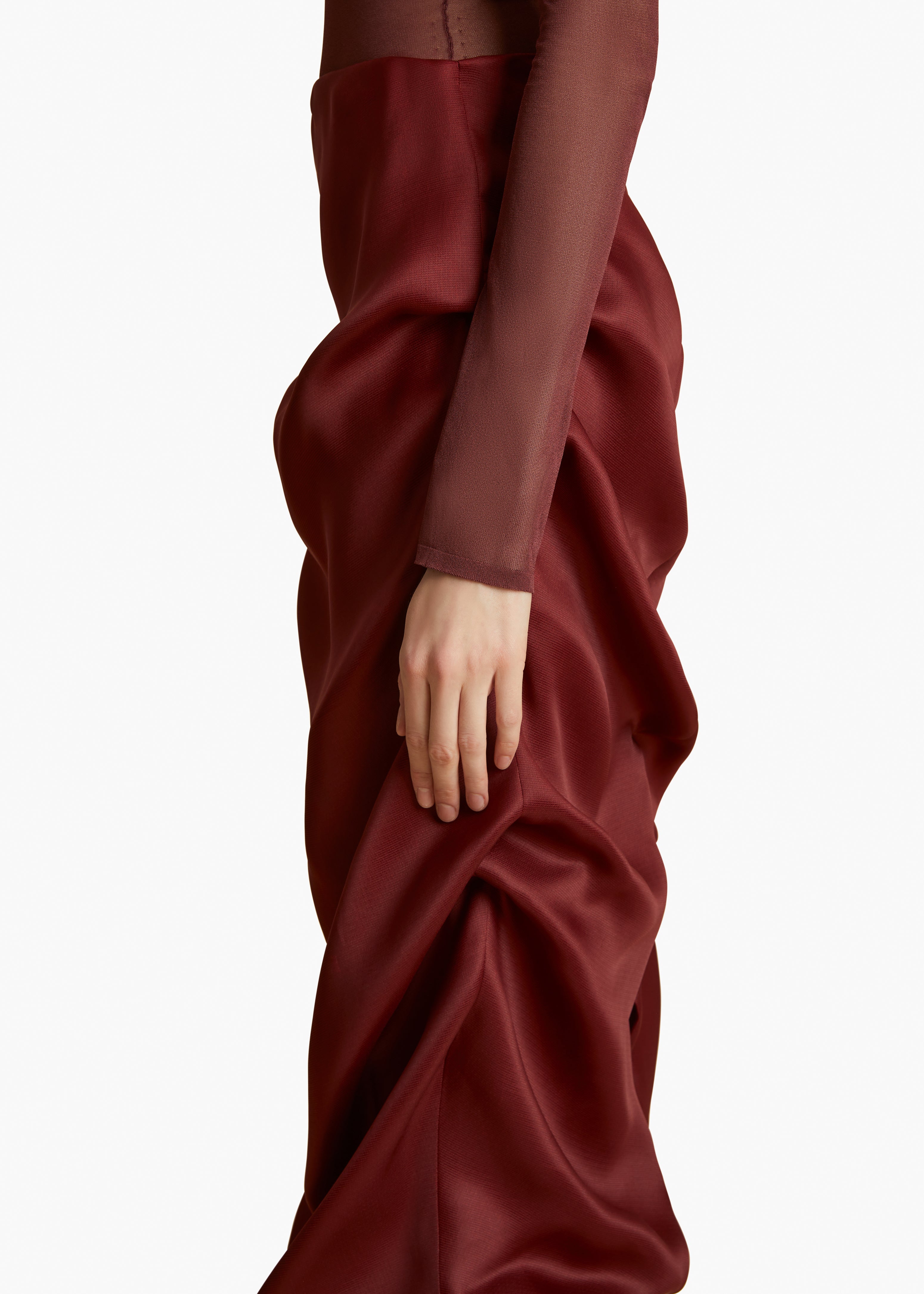 OLULA SKIRT IN OXBLOOD DETAILED VIEW 1