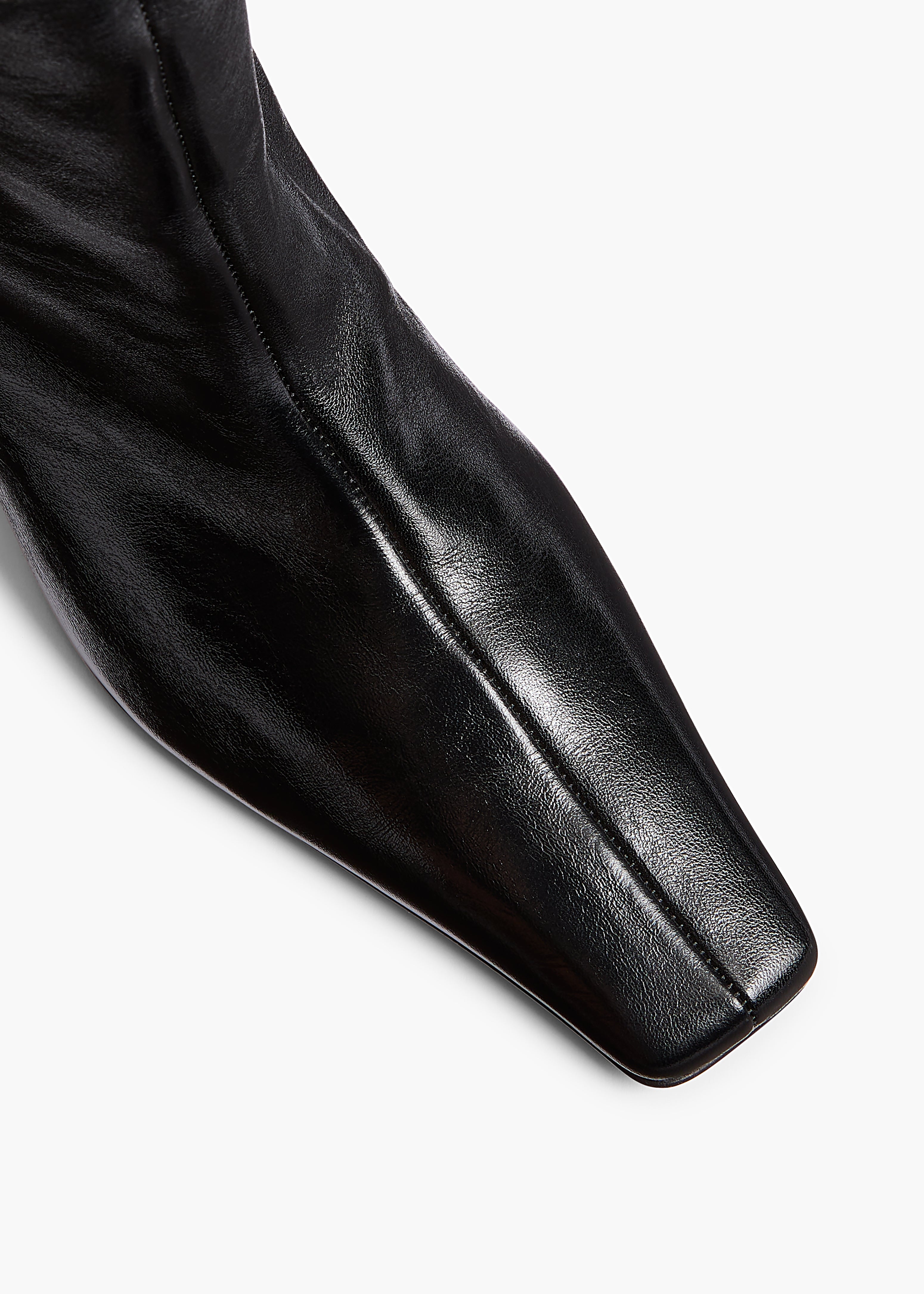 Ona Knee-High Boot in Black Glazed Leather