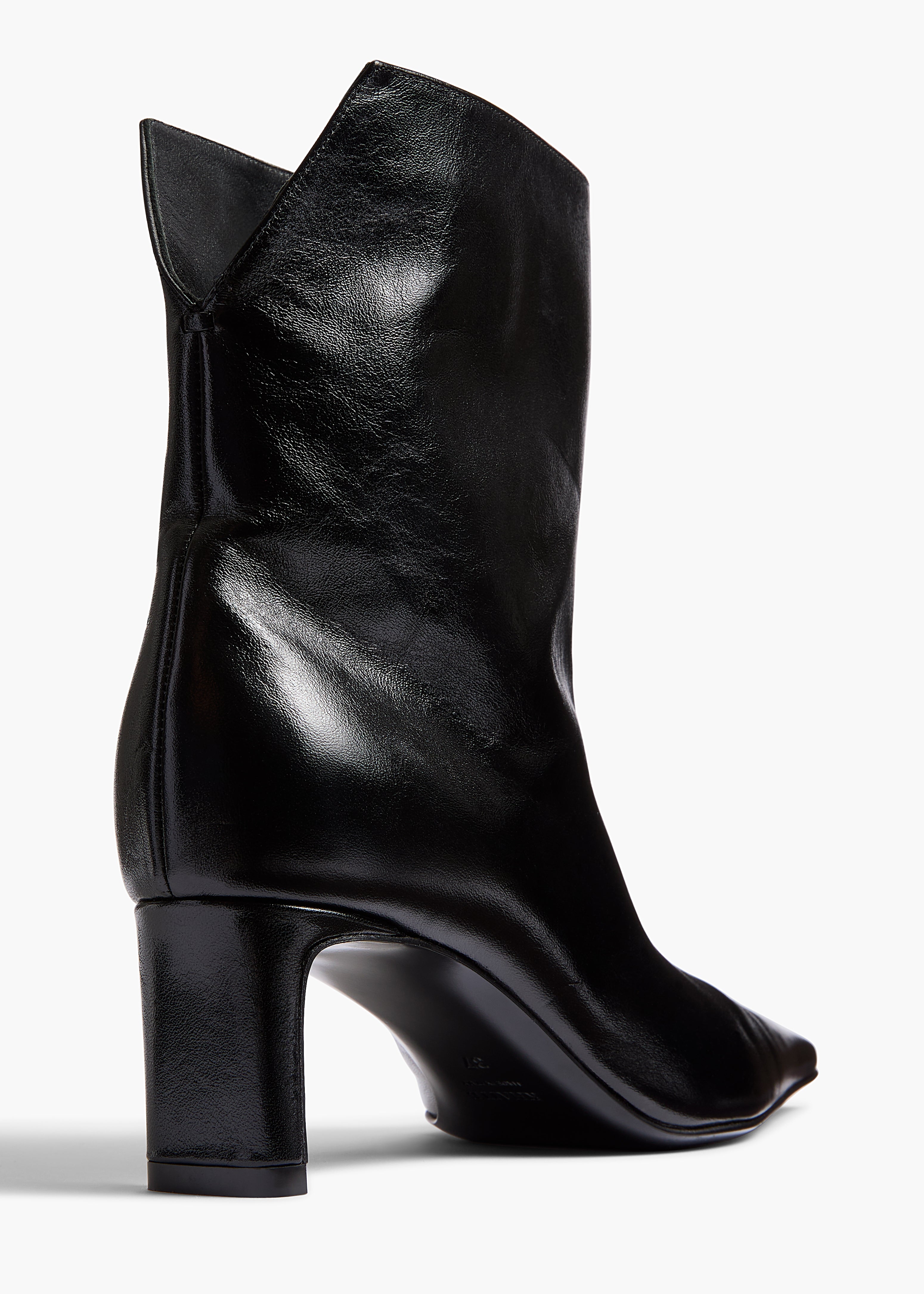 Ona Ankle Boot in Black Glazed Leather BACK VIEW