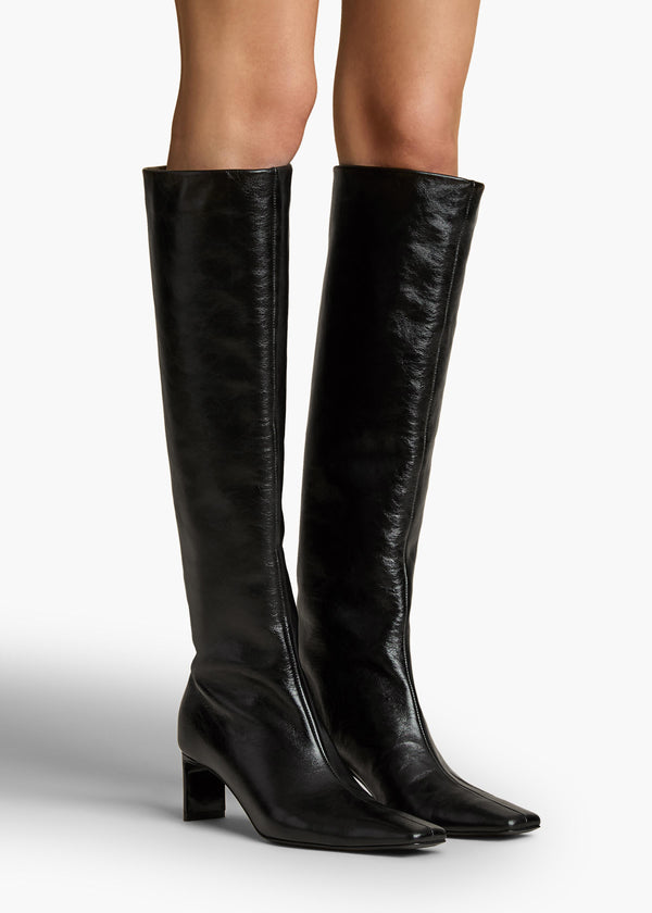 Ona Knee-High Boot in Black Glazed Leather ON FIGURE