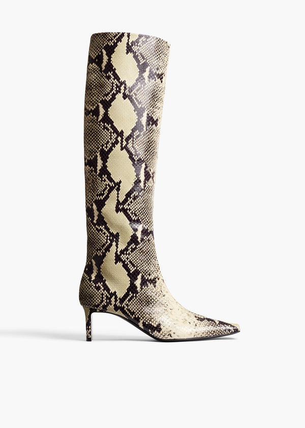 Ona Knee-High Boot in Natural Python-Embossed Leather FRONT VIEW