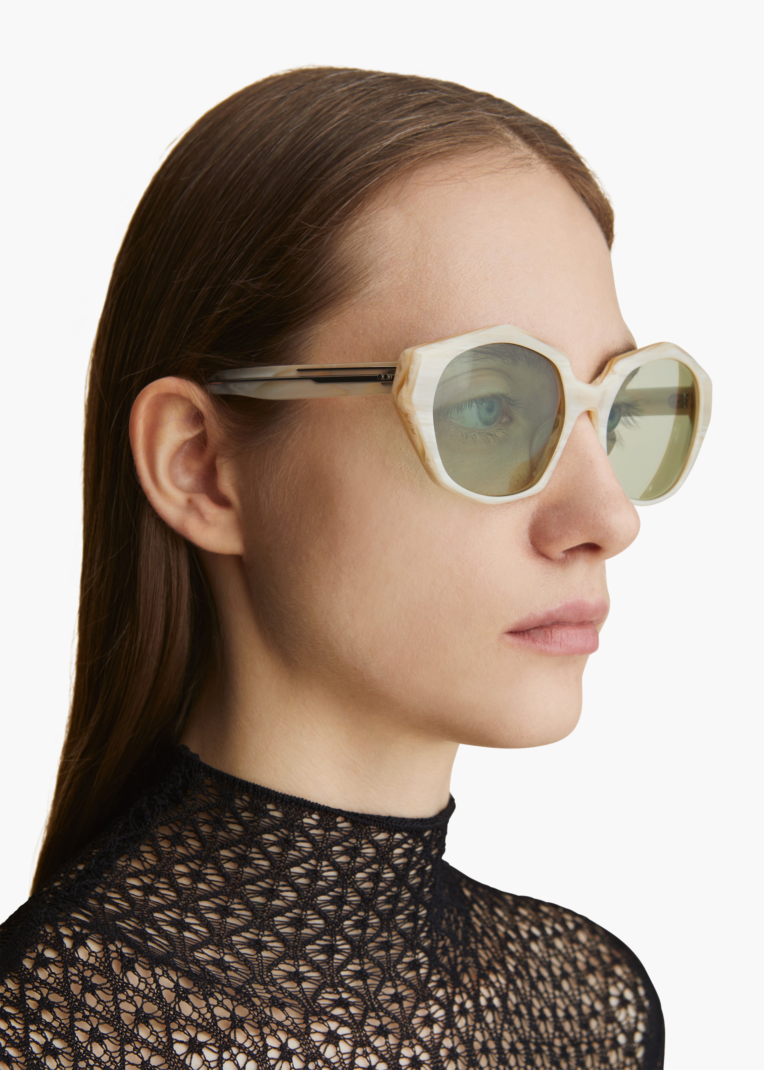 KHAITE X OLIVER PEOPLES 1971C IN BEIGE SILK ON FIGURE