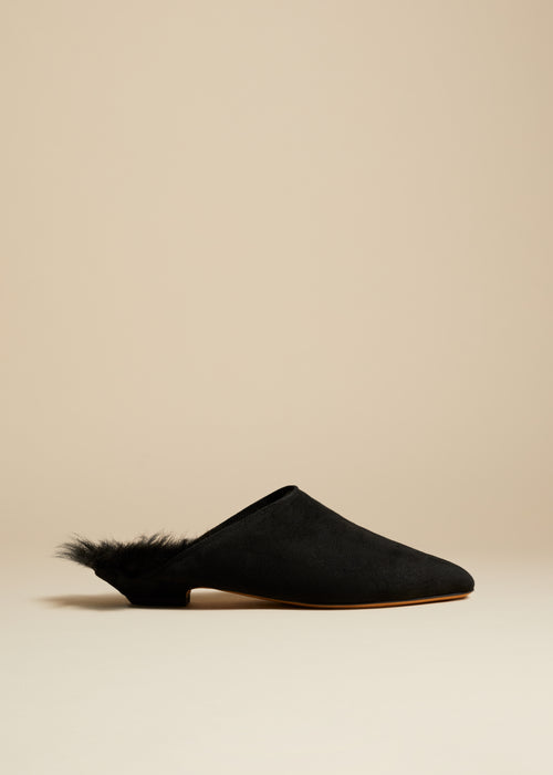 The Otto Mule in Black Suede with Shearling