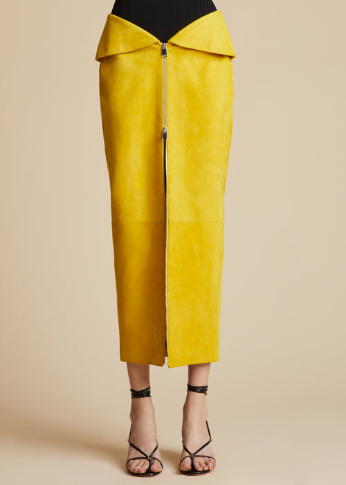 The Pepita Skirt in Lemon Suede