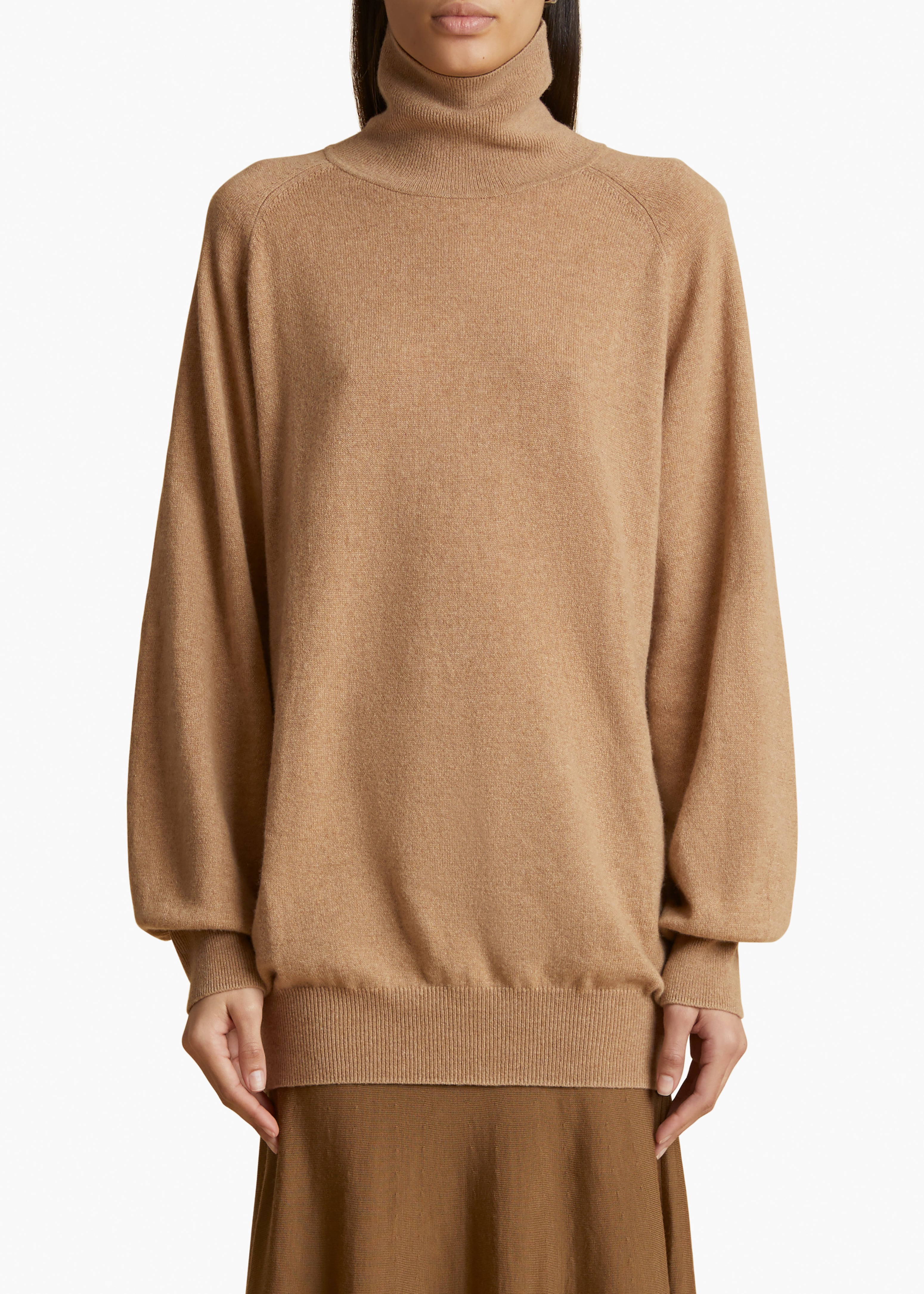 PERCY SWEATER IN CAMEL FRONT VIEW