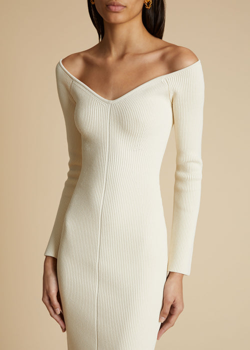 Structured Cape Sheath Dress In Ivory