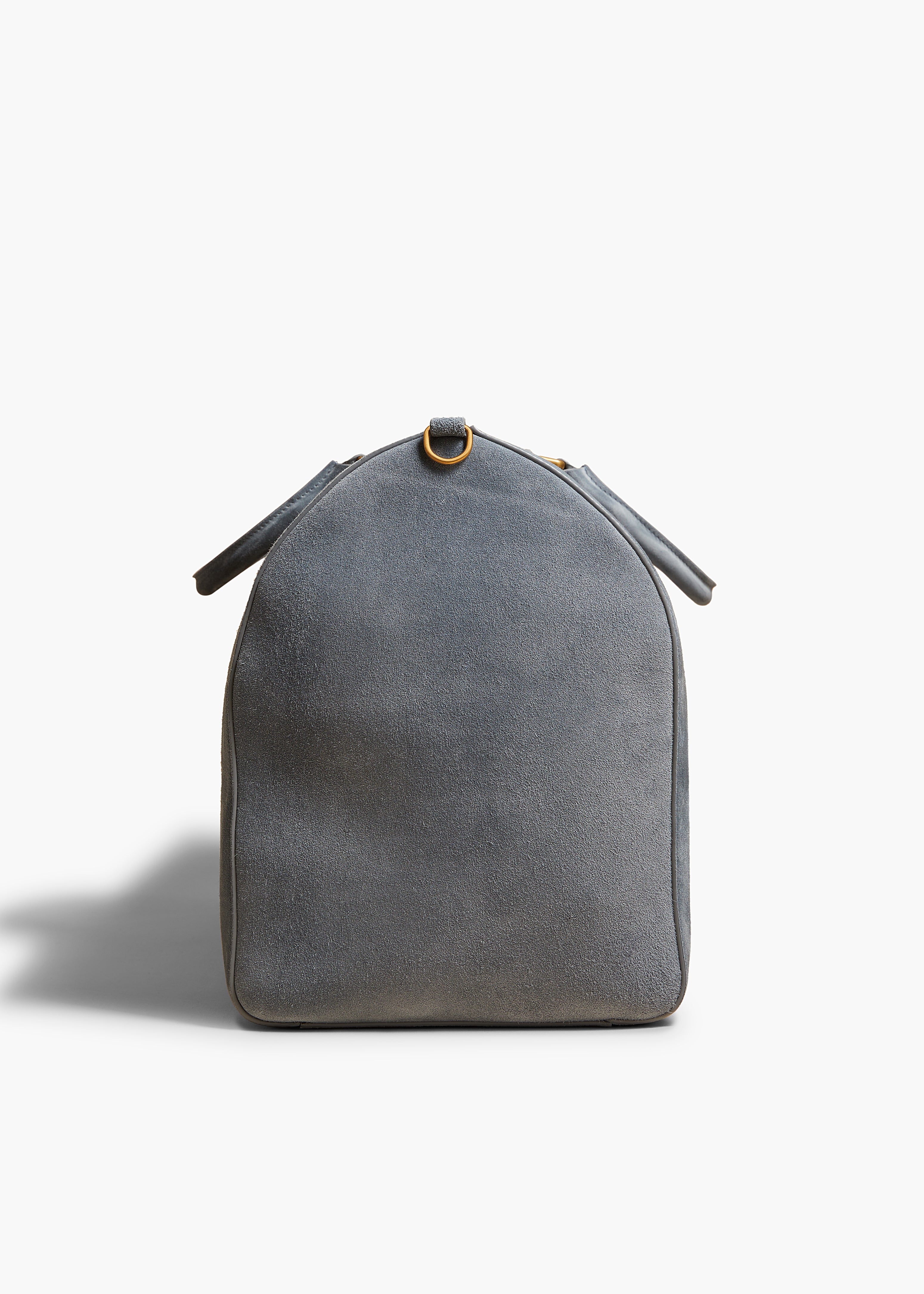 PIERRE WEEKENDER BAG IN LEAD SUEDE SIDE VIEW