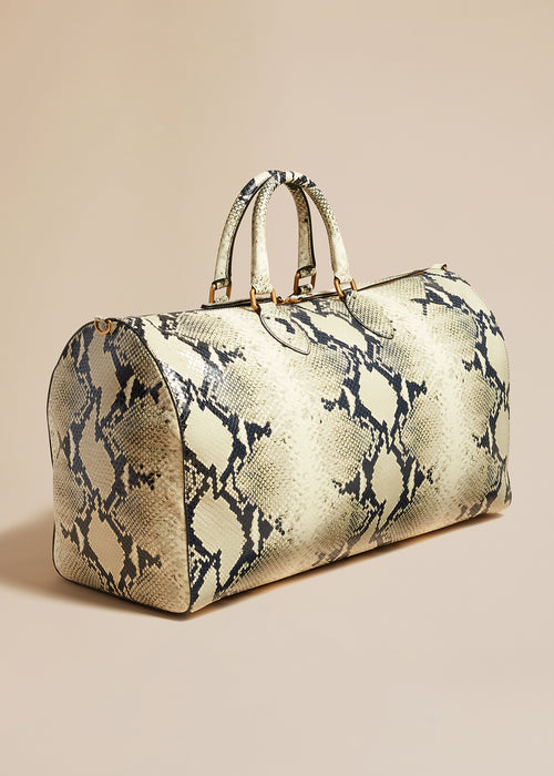 The Pierre Weekender Bag in Natural Python-Embossed Leather