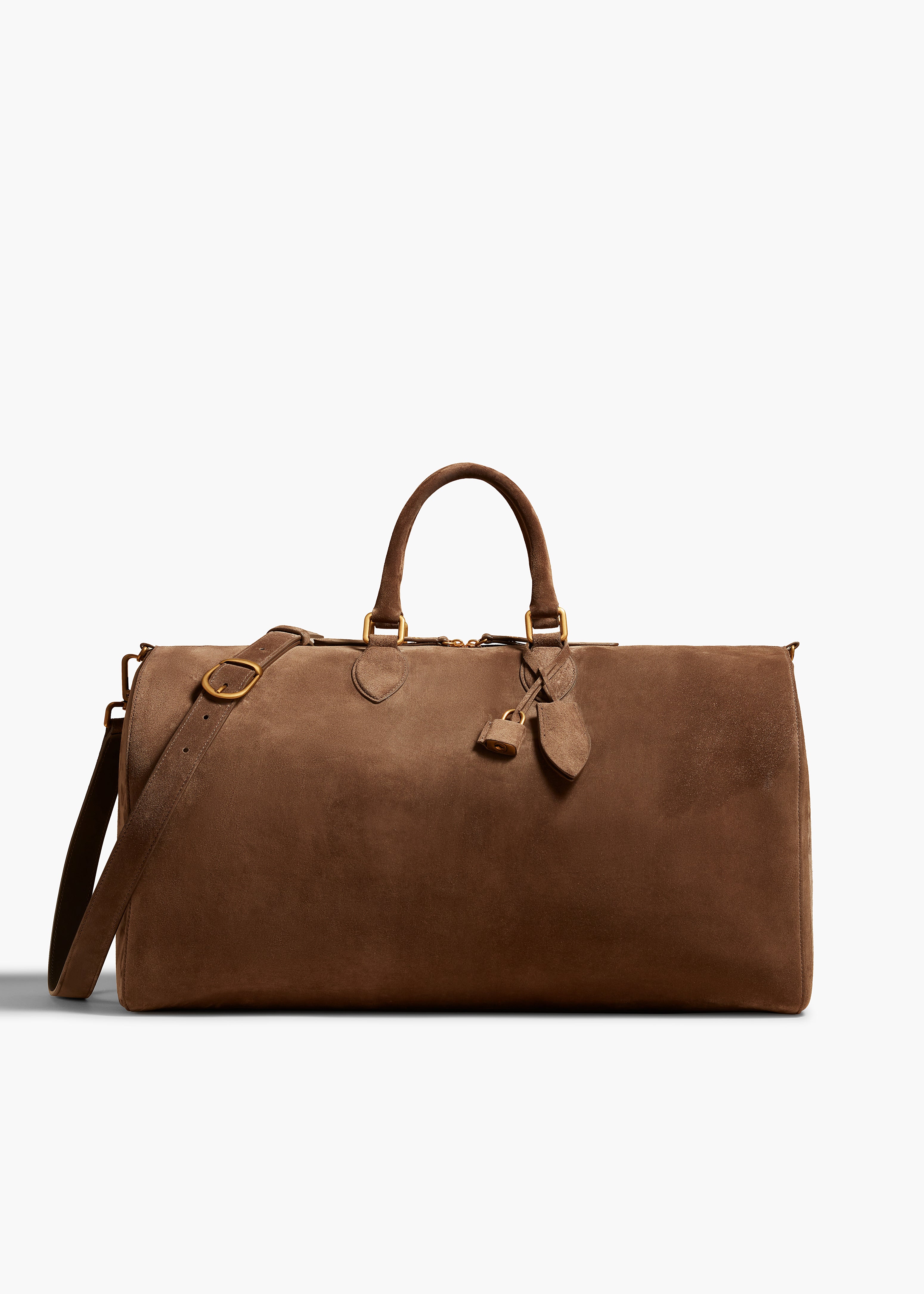 PIERRE WEEKENDER BAG IN TOFFEE SUEDE FRONT VIEW