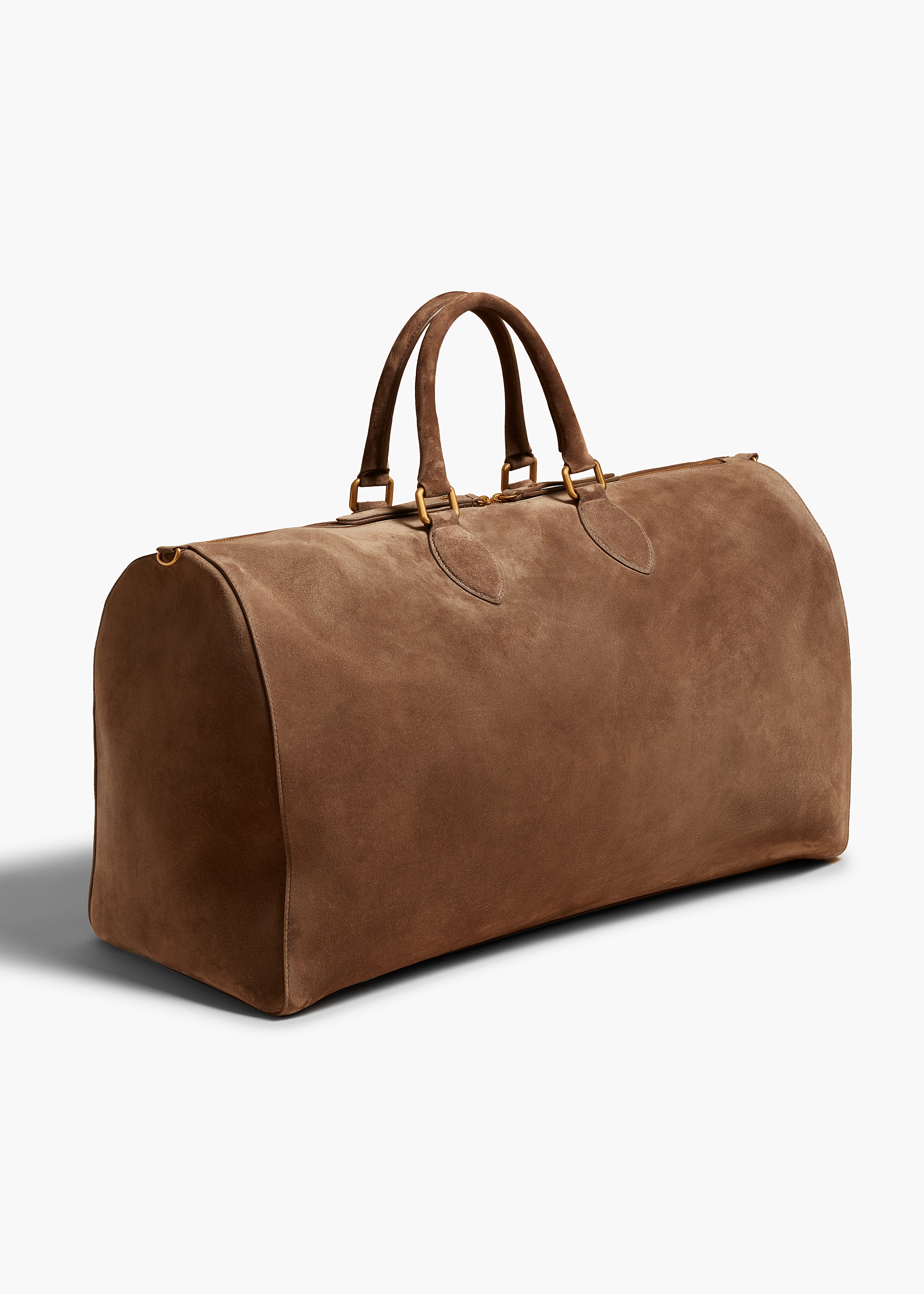 PIERRE WEEKENDER BAG IN TOFFEE SUEDE BACK VIEW