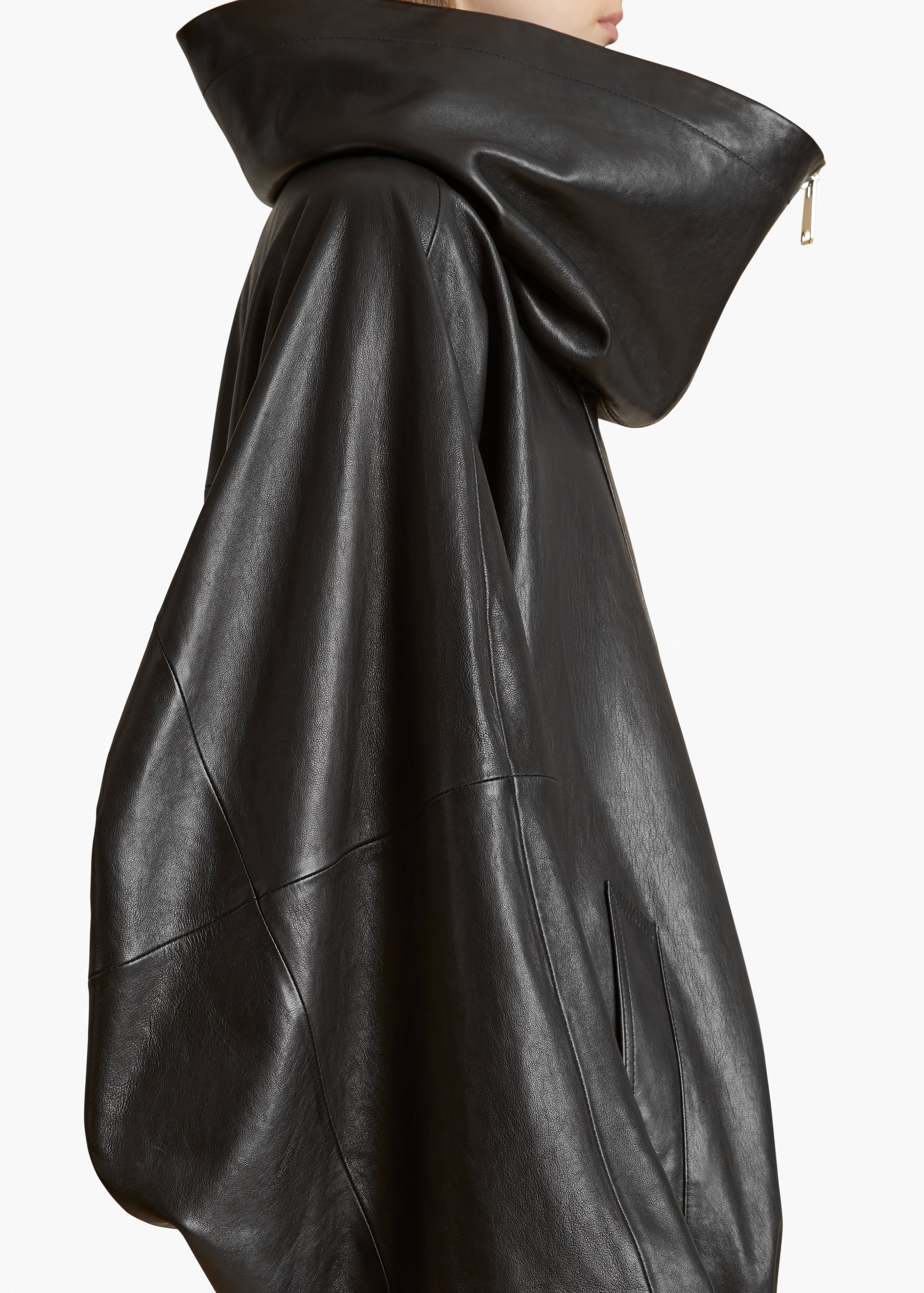 RHODA COAT IN BLACK LEATHER DETAILED VIEW 2