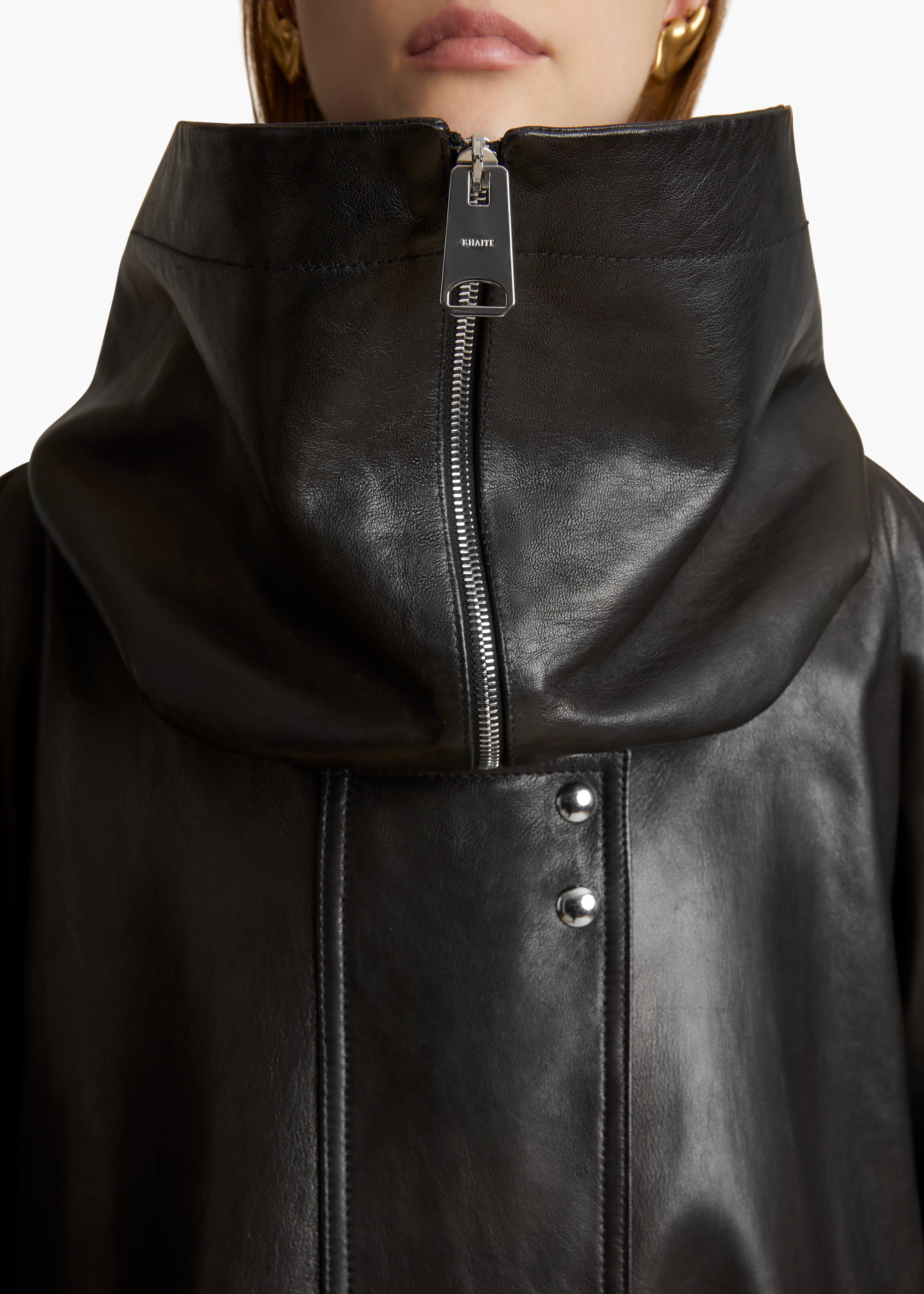 RHODA COAT IN BLACK LEATHER DETAILED VIEW 1