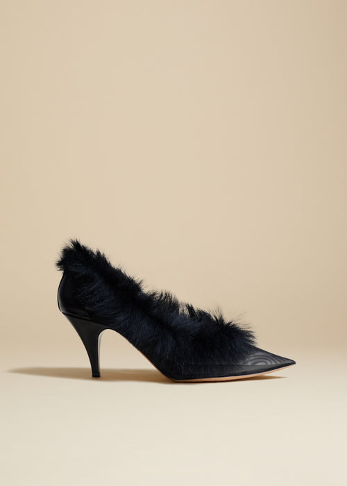The River Pump in Black Mesh with Shearling