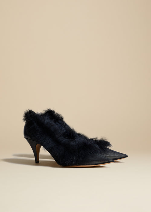 The River Pump in Black Mesh with Shearling
