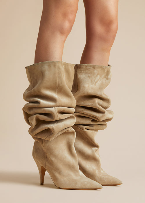 The River Knee-High Boot in Beige Suede