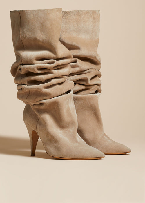 The River Knee-High Boot in Beige Suede