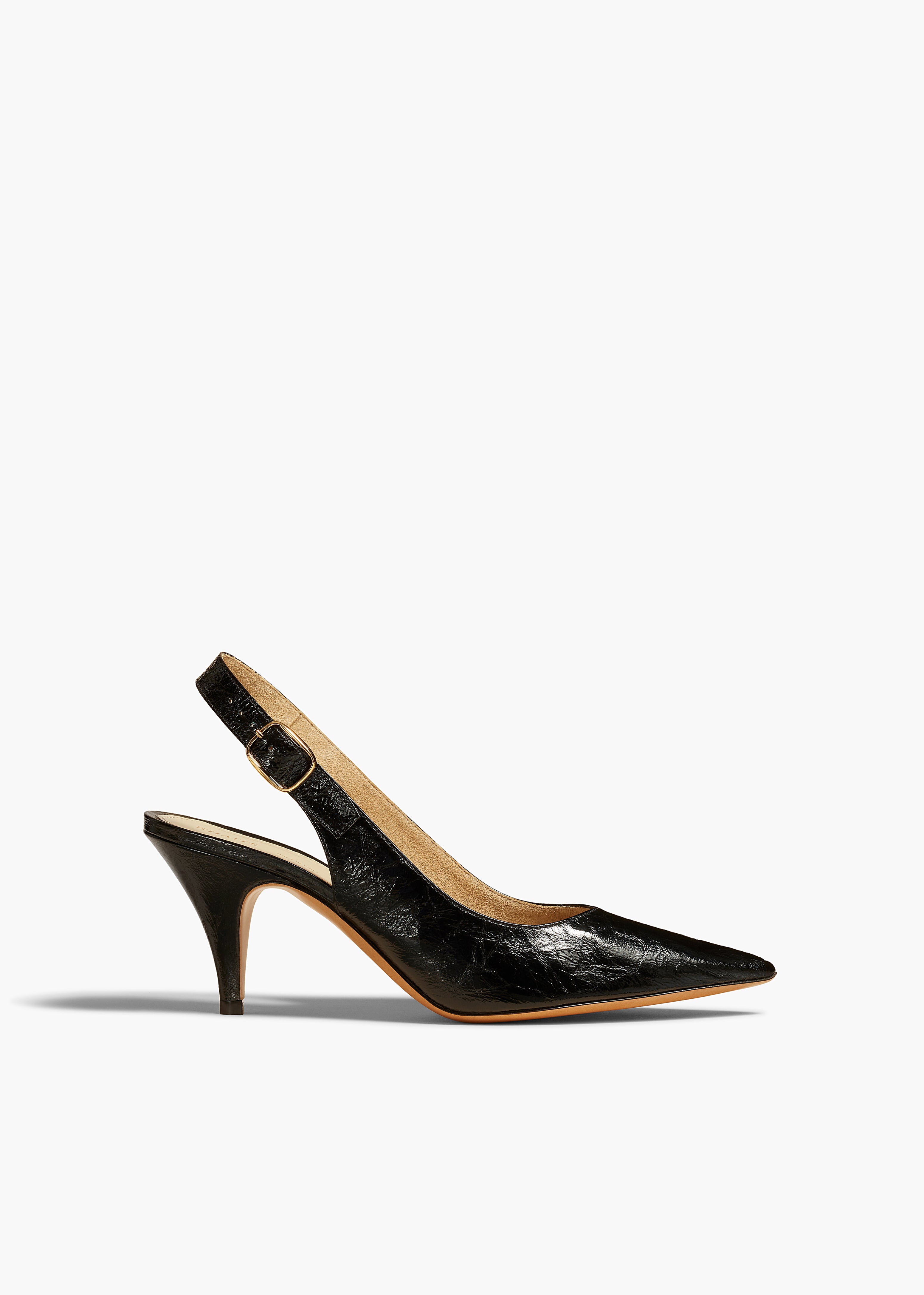 RIVER SLINGBACK PUMP IN BLACK CRINKLED LEATHER FRONT VIEW