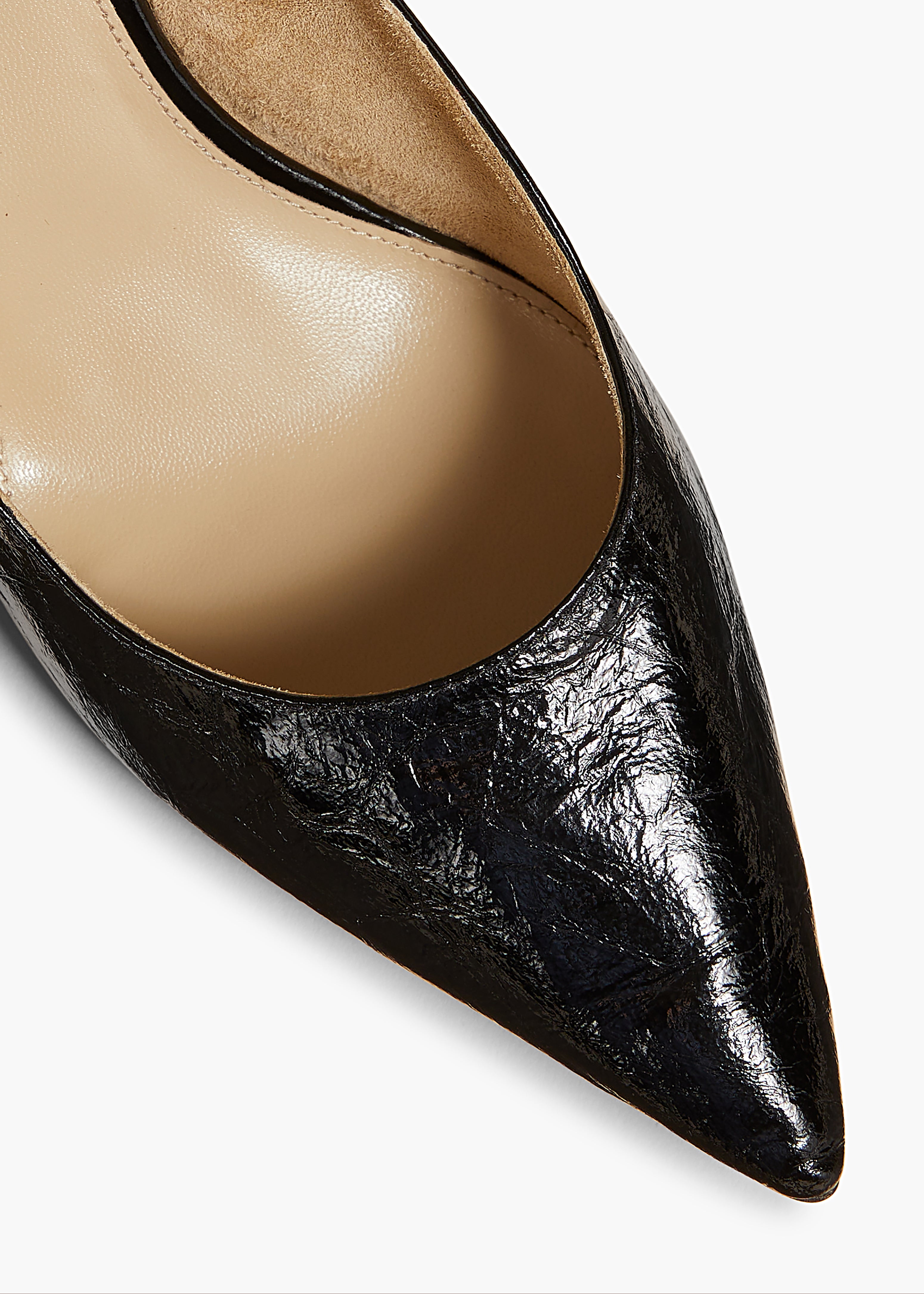 RIVER SLINGBACK PUMP IN BLACK CRINKLED LEATHER DETAILED VIEW 1