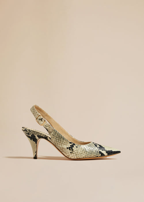 The River Slingback Pump in Natural Python-Embossed Leather