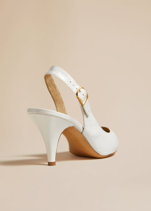 The River Slingback Pump in White Crinkled Leather
