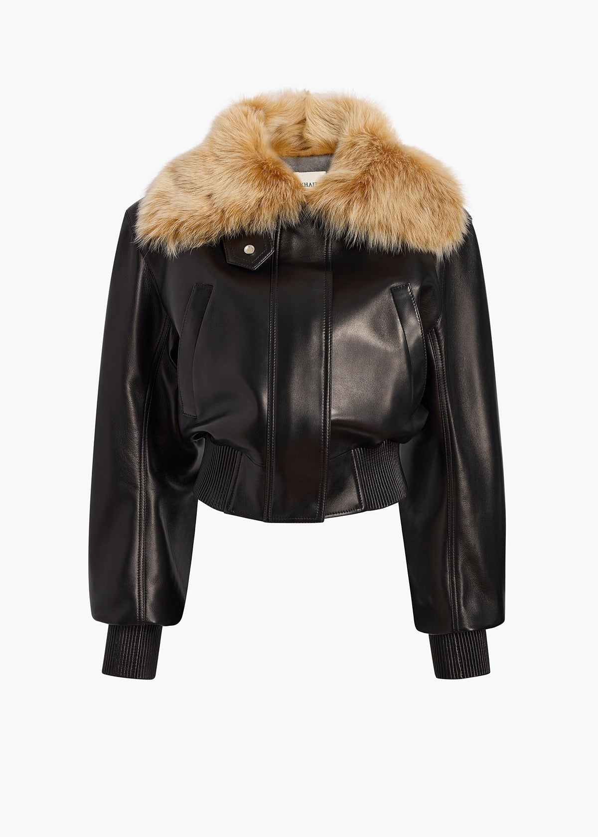 KHAITE  - Rocco Jacket in Black Leather with Golden Rye Shearling