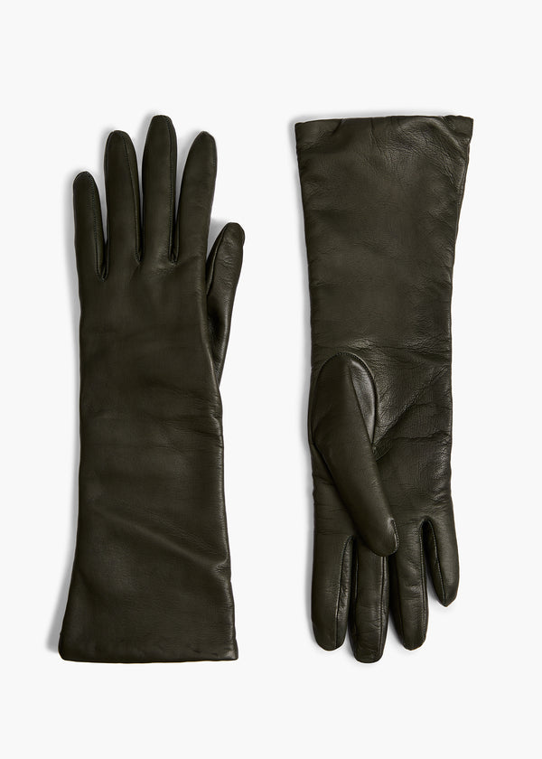 Rocco Mid-Length Glove in Dark Olive Leather