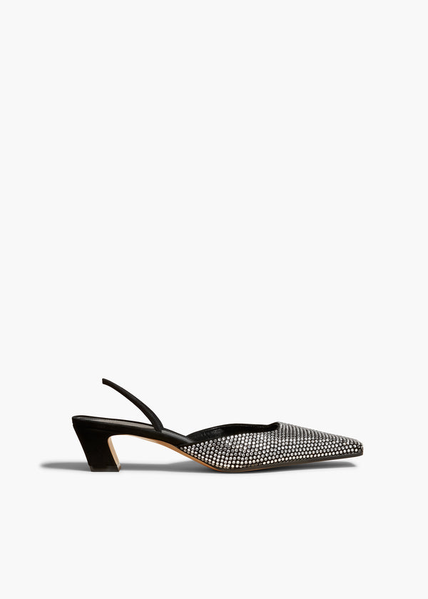 ROOSEVELT SLINGBACK PUMP IN BLACK SUEDE WITH CRYSTALS FRONT VIEW