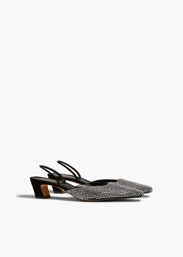 ROOSEVELT SLINGBACK PUMP IN BLACK SUEDE WITH CRYSTALS ANGLED VIEW