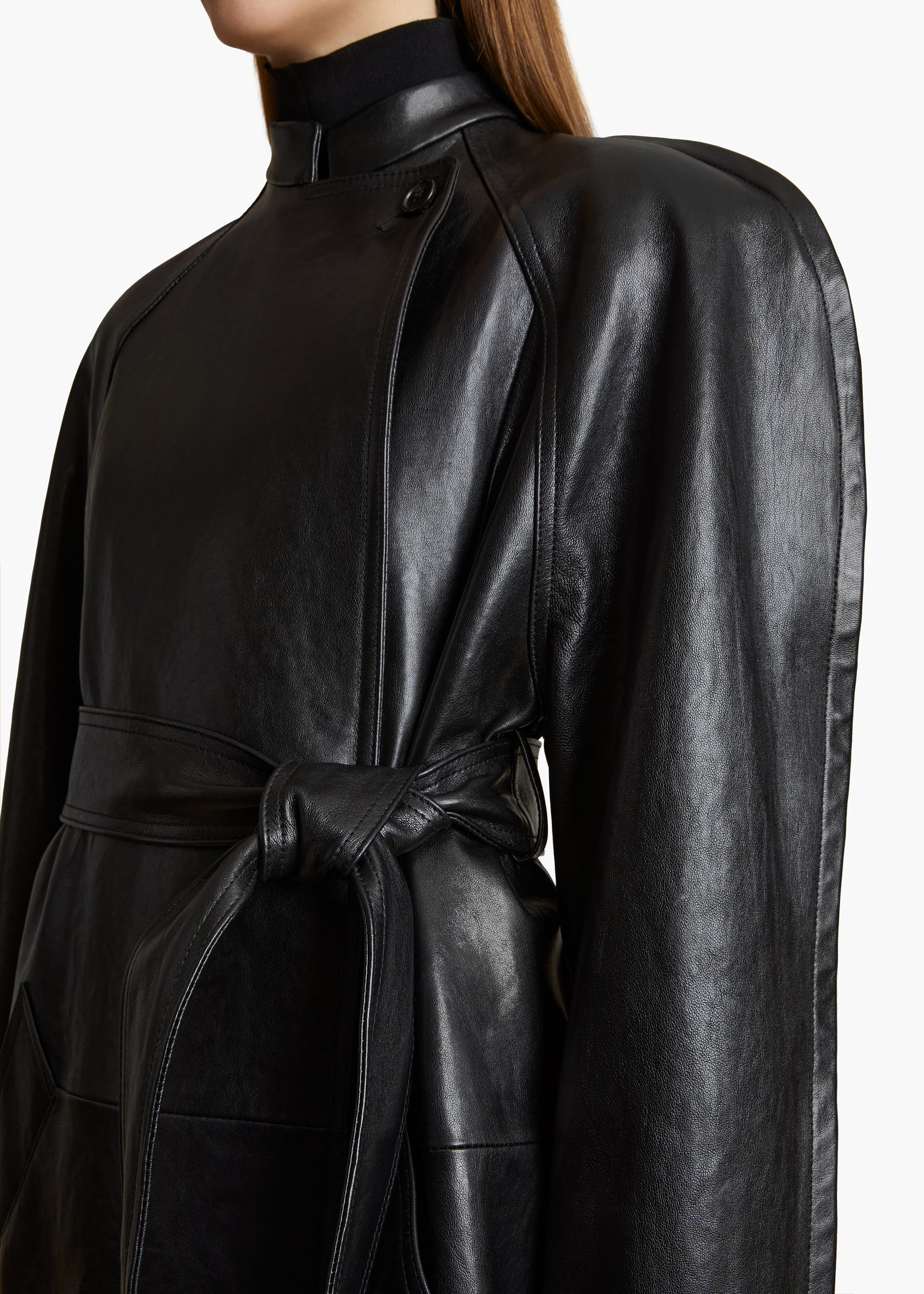 ROTHEN COAT IN BLACK LEATHER DETAILED VIEW 1