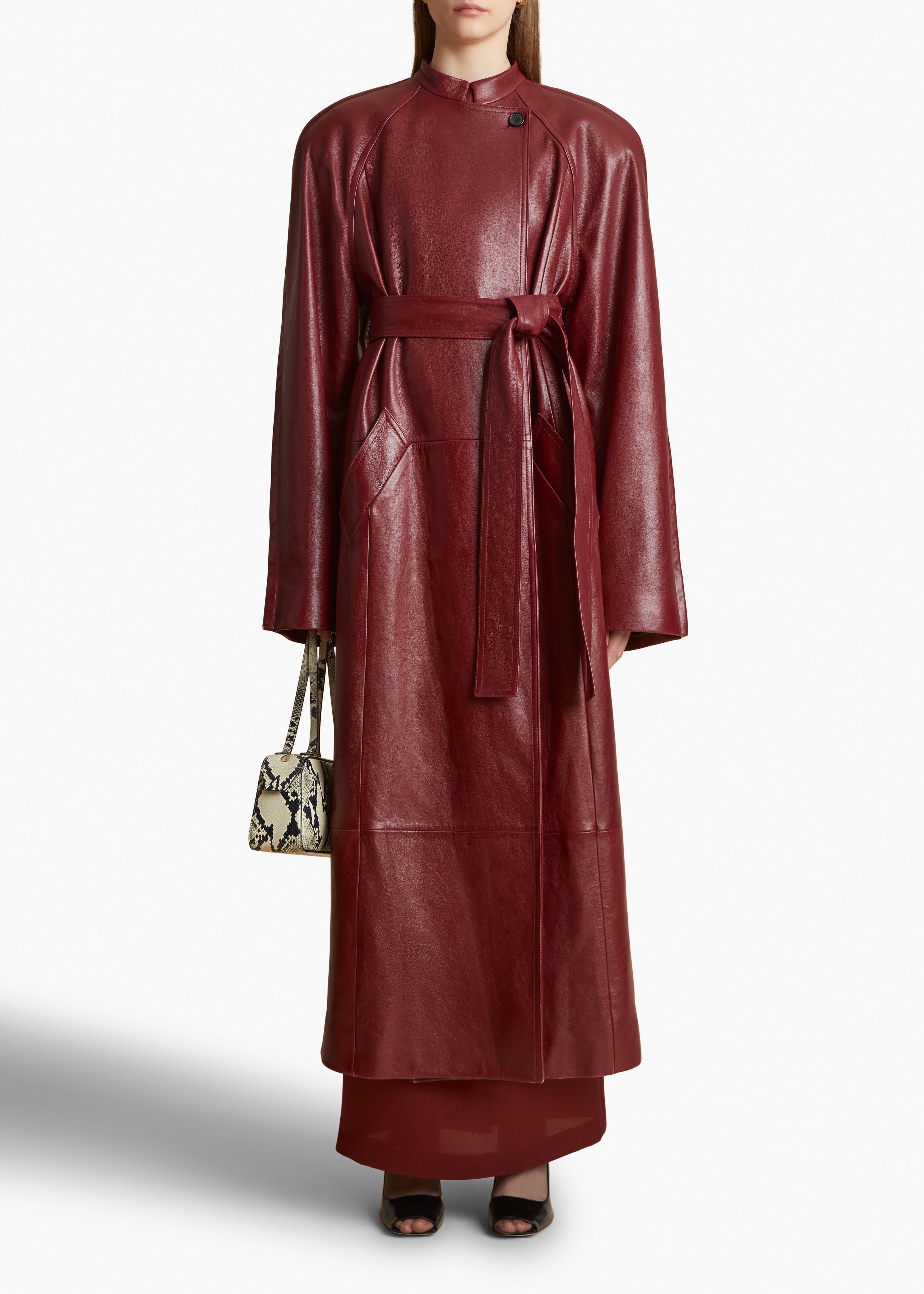 KHAITE - Rothen Coat in Oxblood Leather