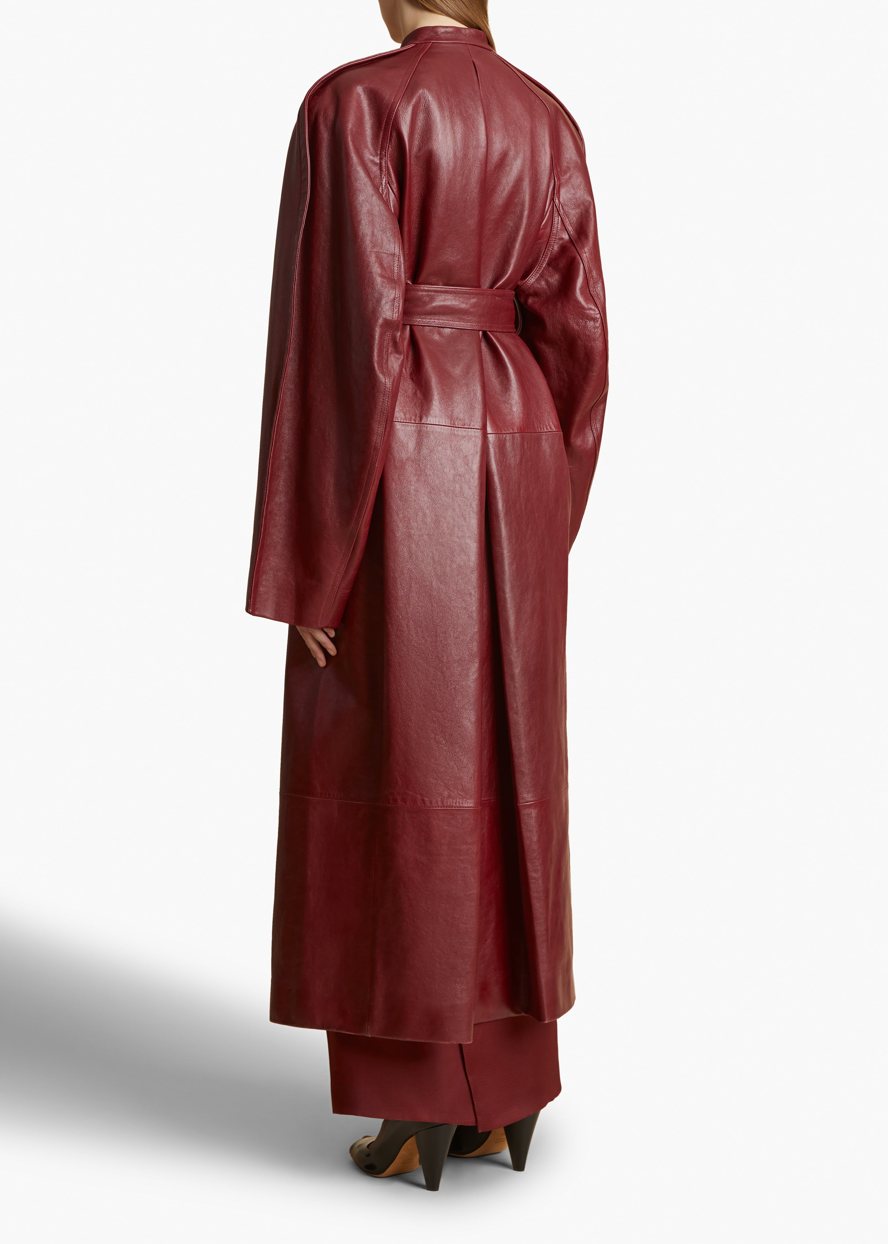 ROTHEN COAT IN OXBLOOD LEATHER BACK VIEW