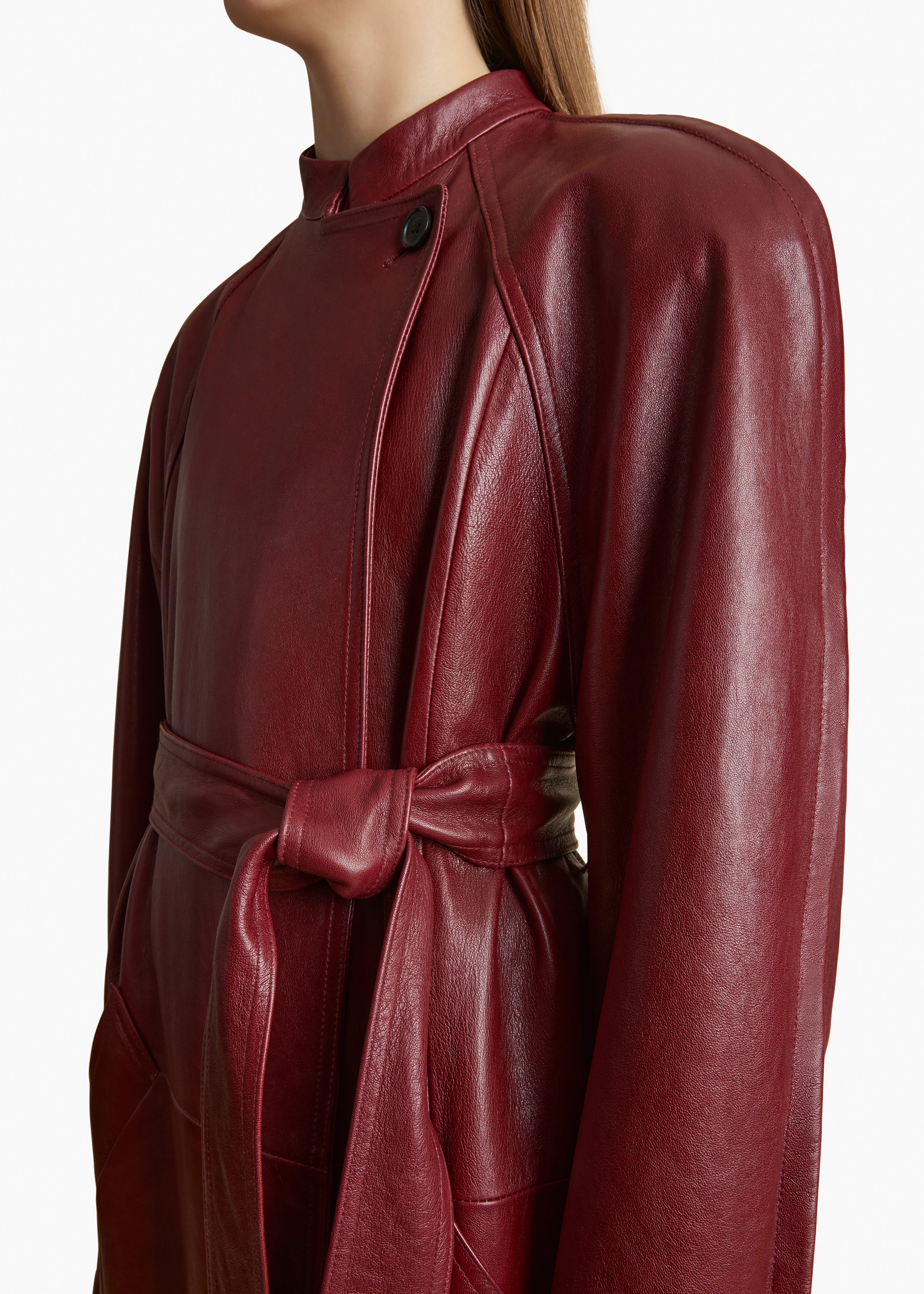 ROTHEN COAT IN OXBLOOD LEATHER DETAILED VIEW 1