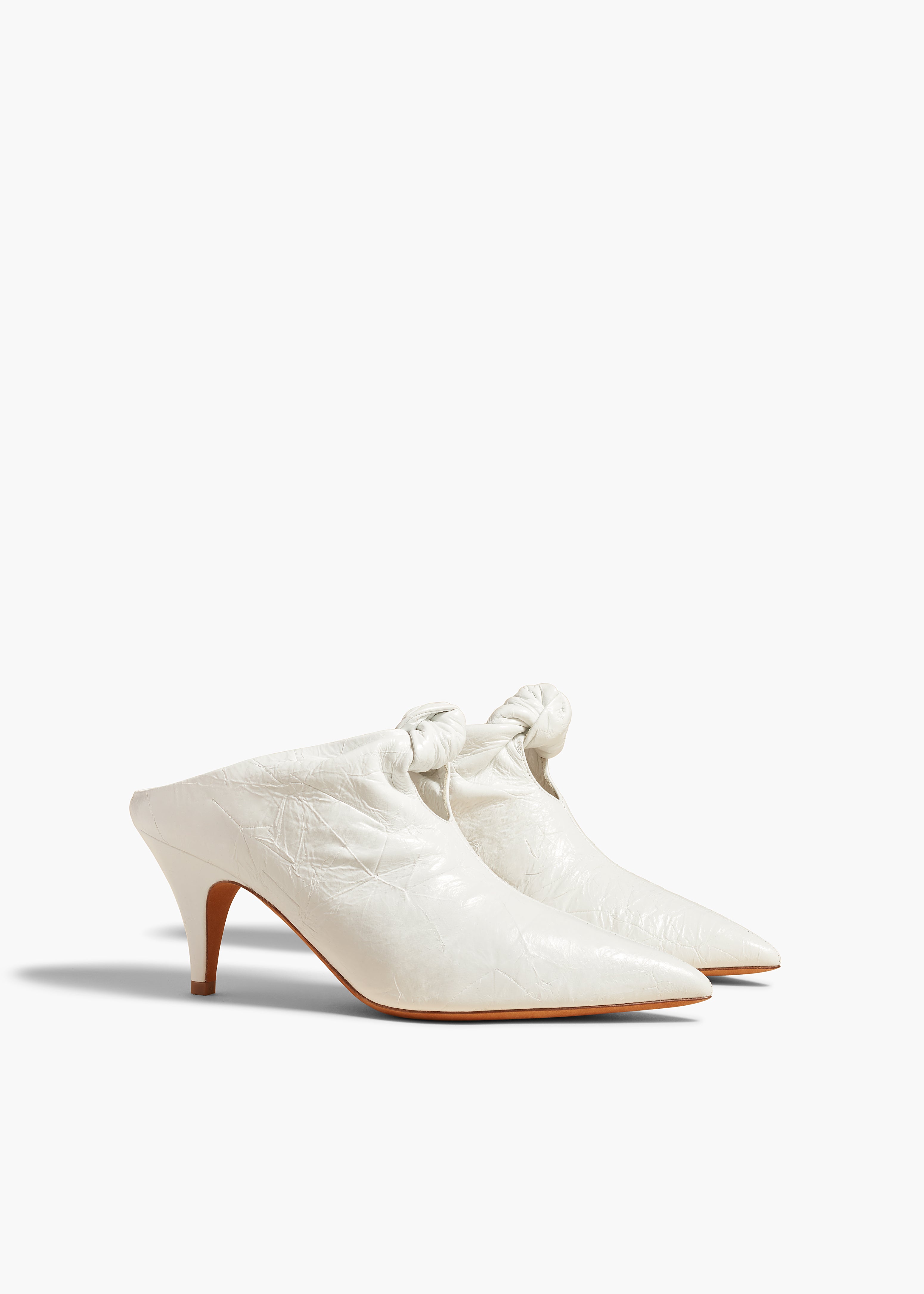 ROWAN MULE IN WHITE CRINKLED LEATHER ANGLED VIEW