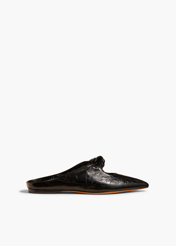 Rowan Flat Mule in Black Crinkled Leather