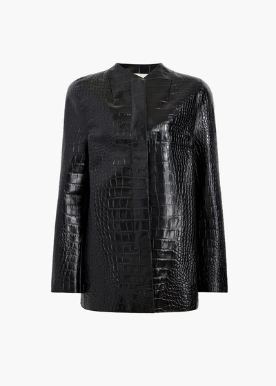 Sadie Coat in Black Croc-Embossed Leather