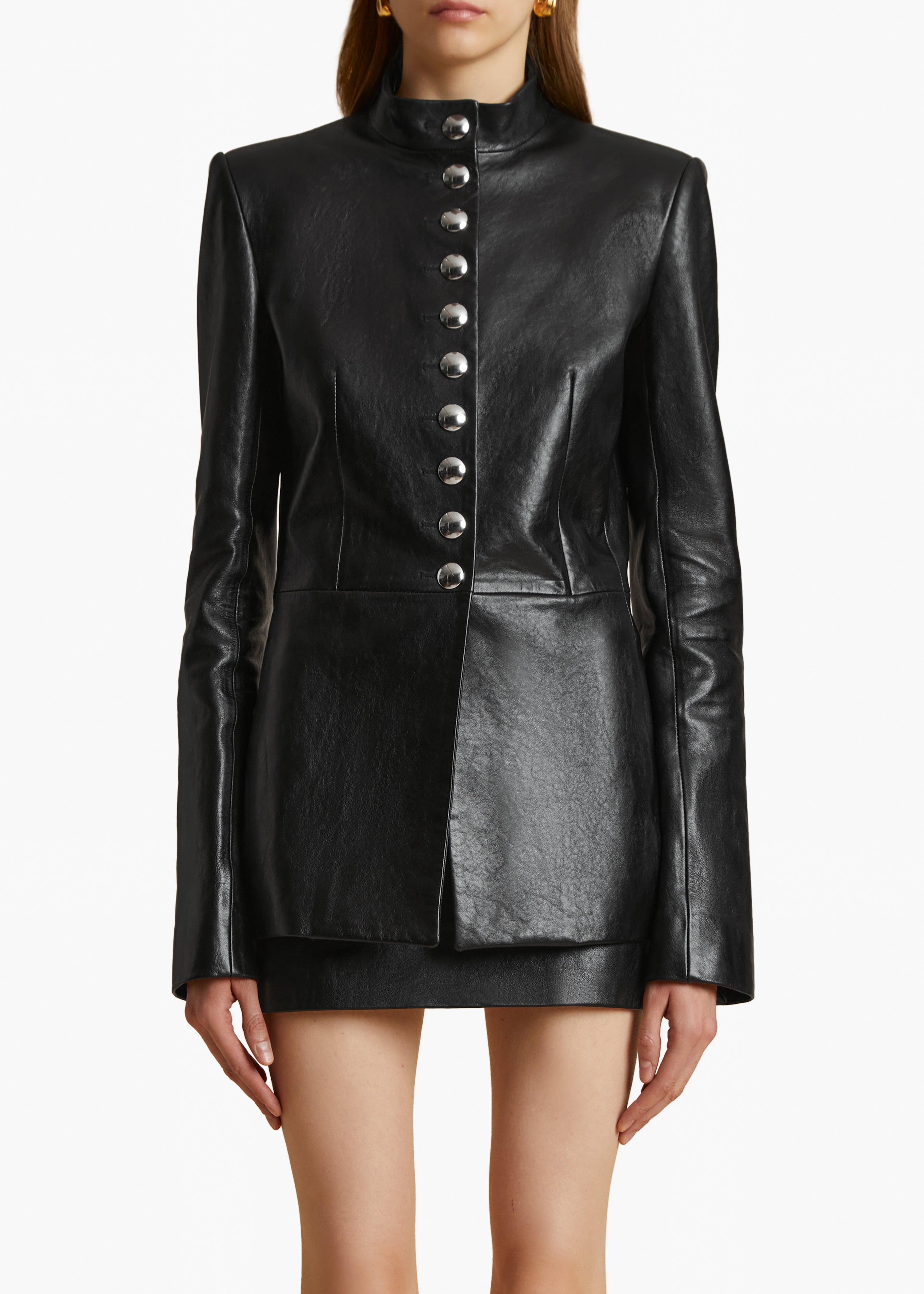 SAMUEL JACKET IN BLACK LEATHER FRONT VIEW