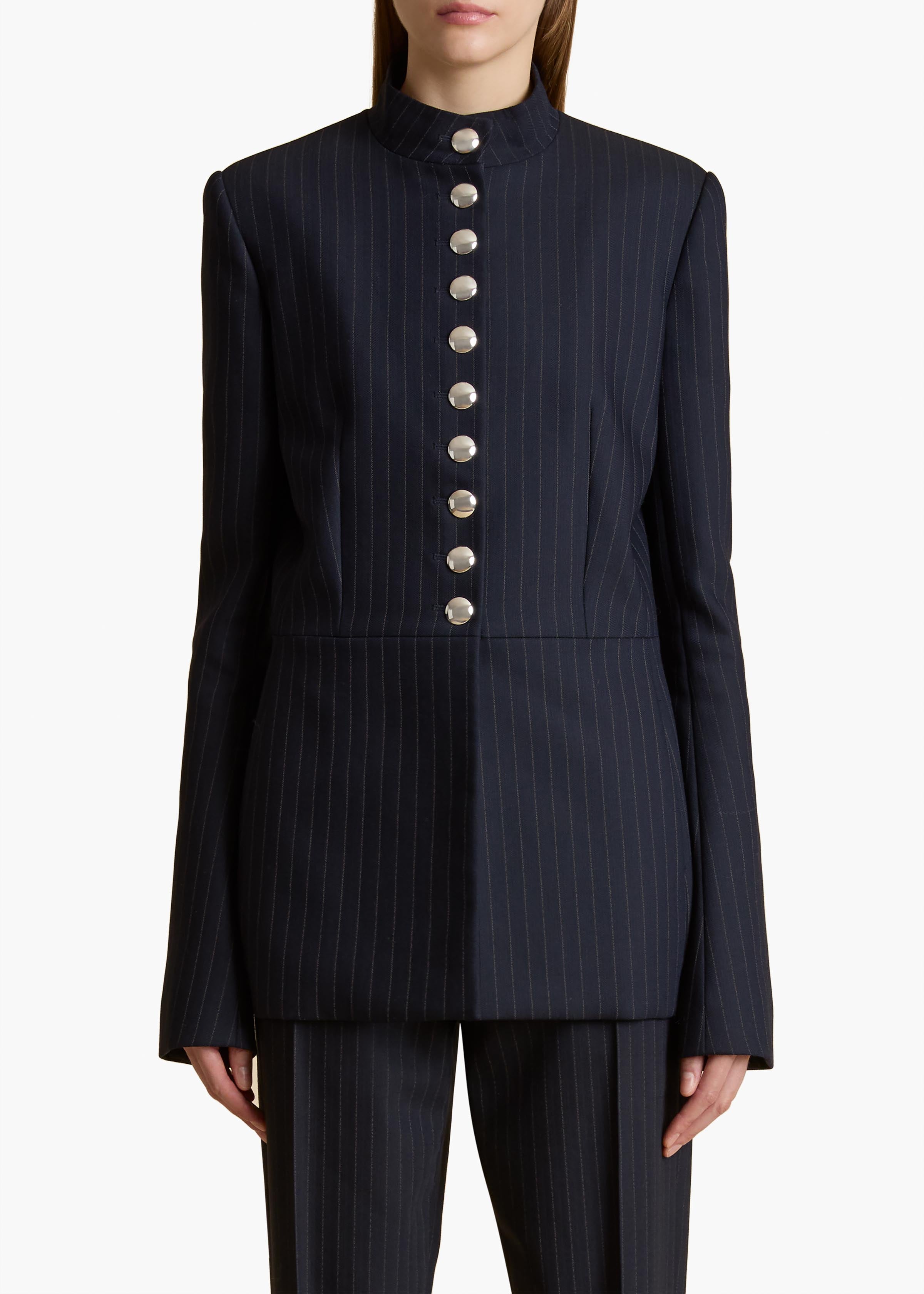 SAMUEL JACKET IN NAVY AND WHITE STRIPES FRONT VIEW