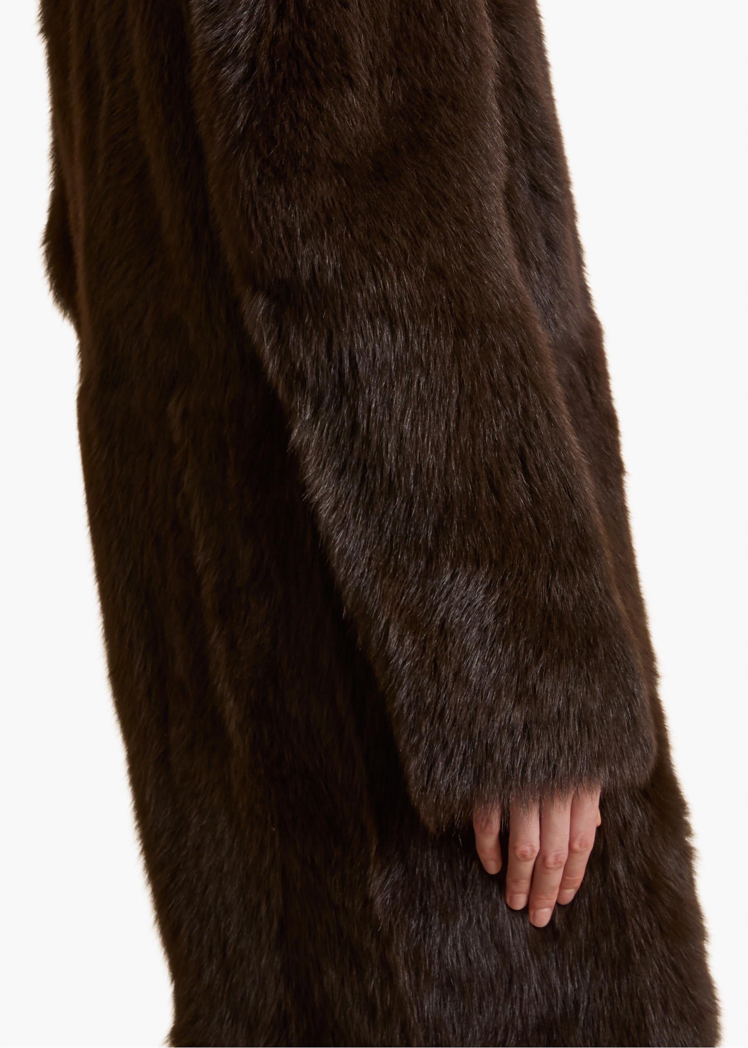 Saphra Shearling Coat in Dark Brown DETAILED VIEW 1