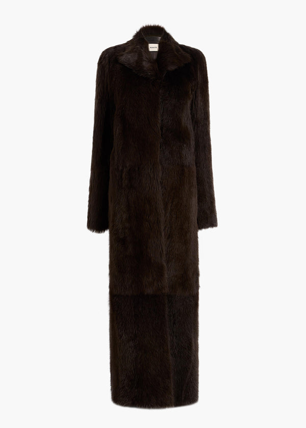 Saphra Shearling Coat in Dark Brown FLAT VIEW