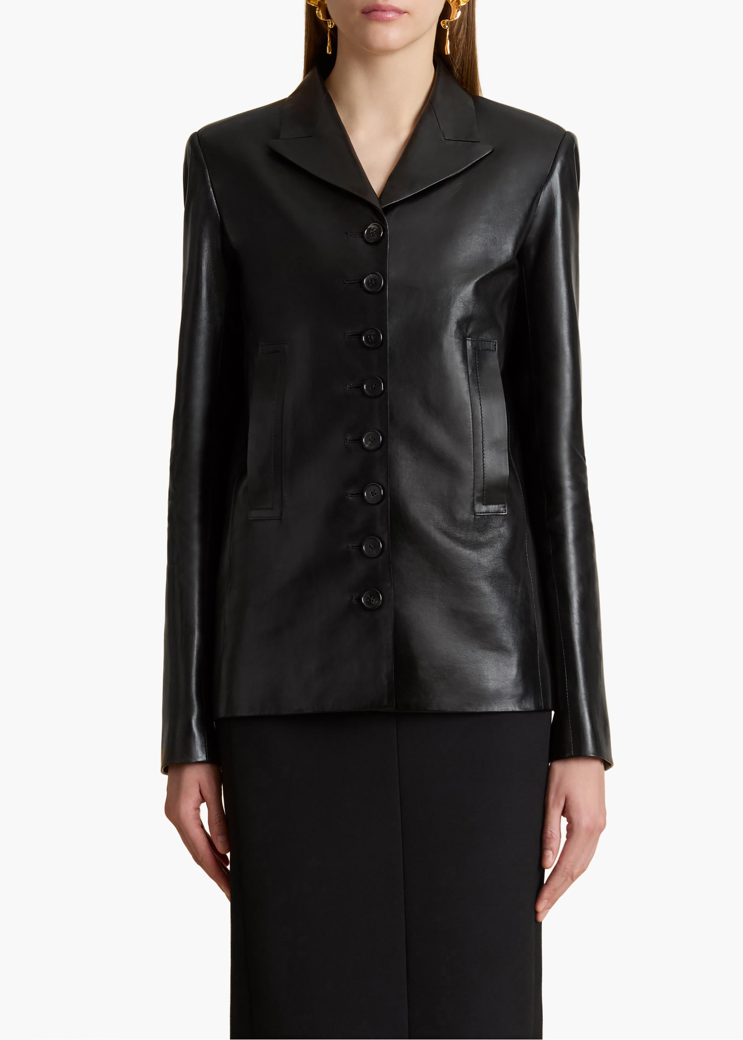 Saraphina Jacket in Black Leather FRONT VIEW