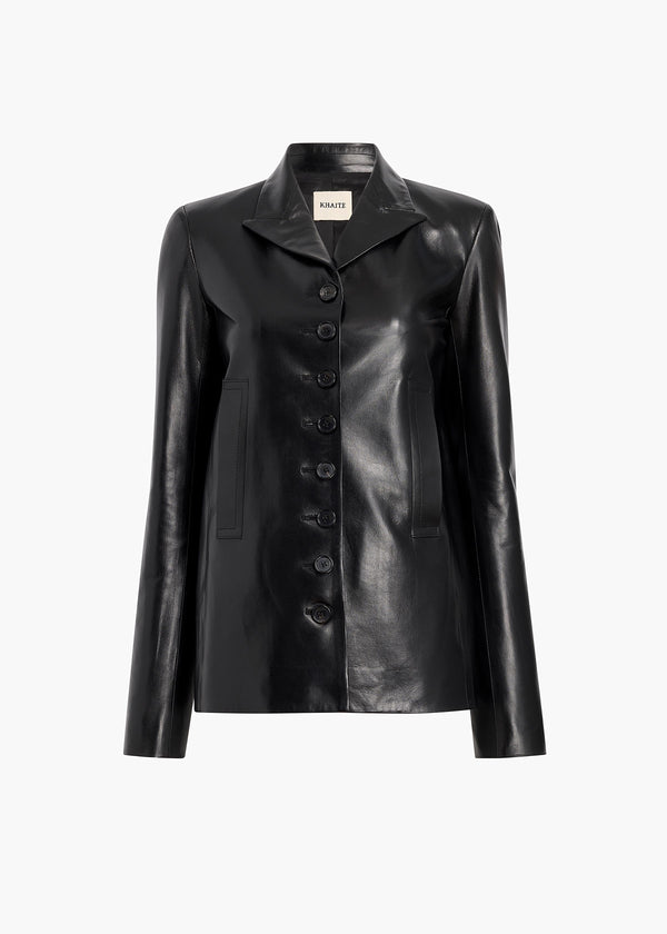 Saraphina Jacket in Black Leather FLAT VIEW