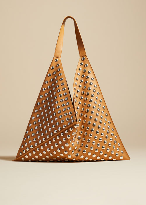 The Sara Tote in Nougat Leather with Studs