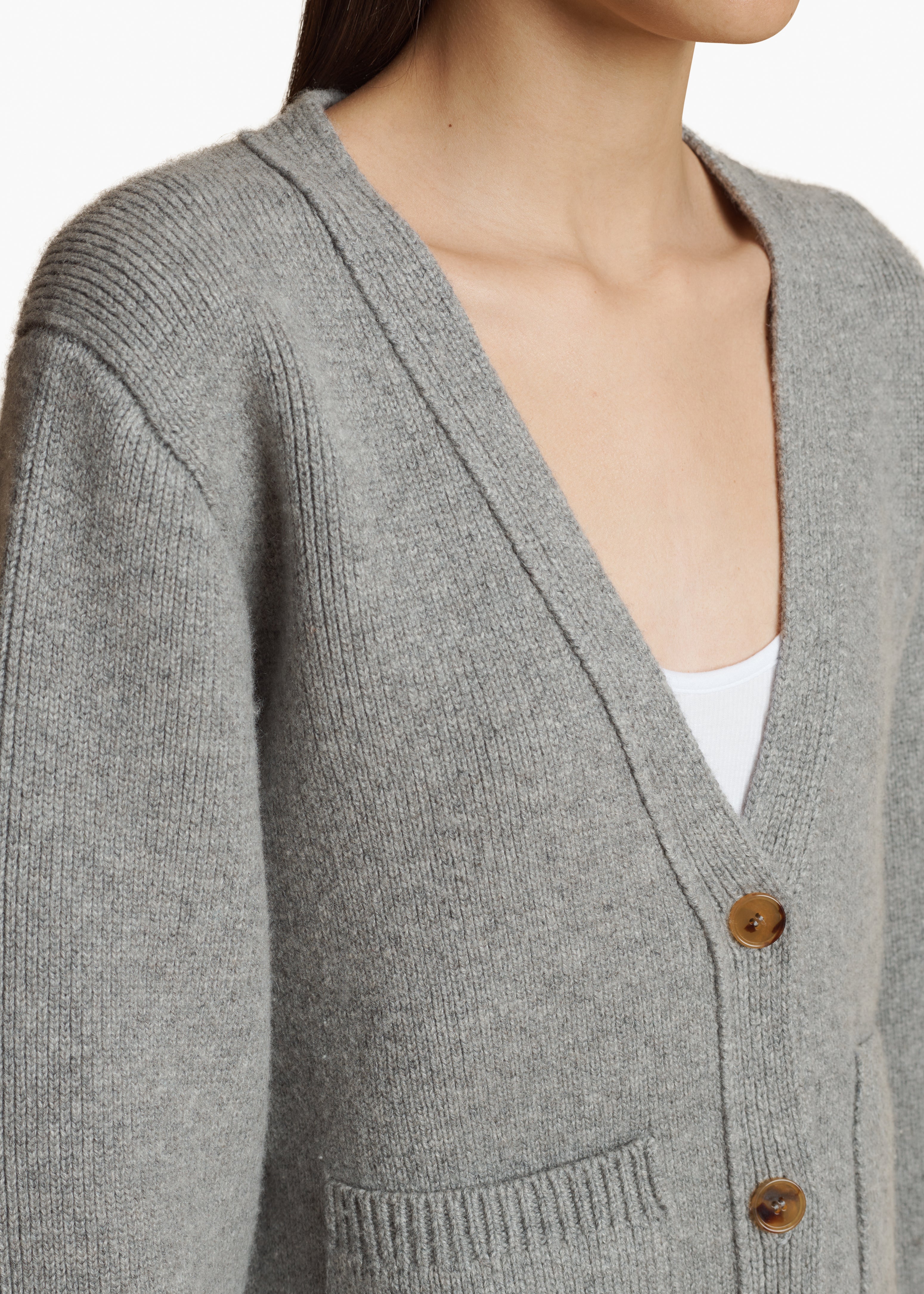 Scarlet Cardigan in Warm Grey detailed view