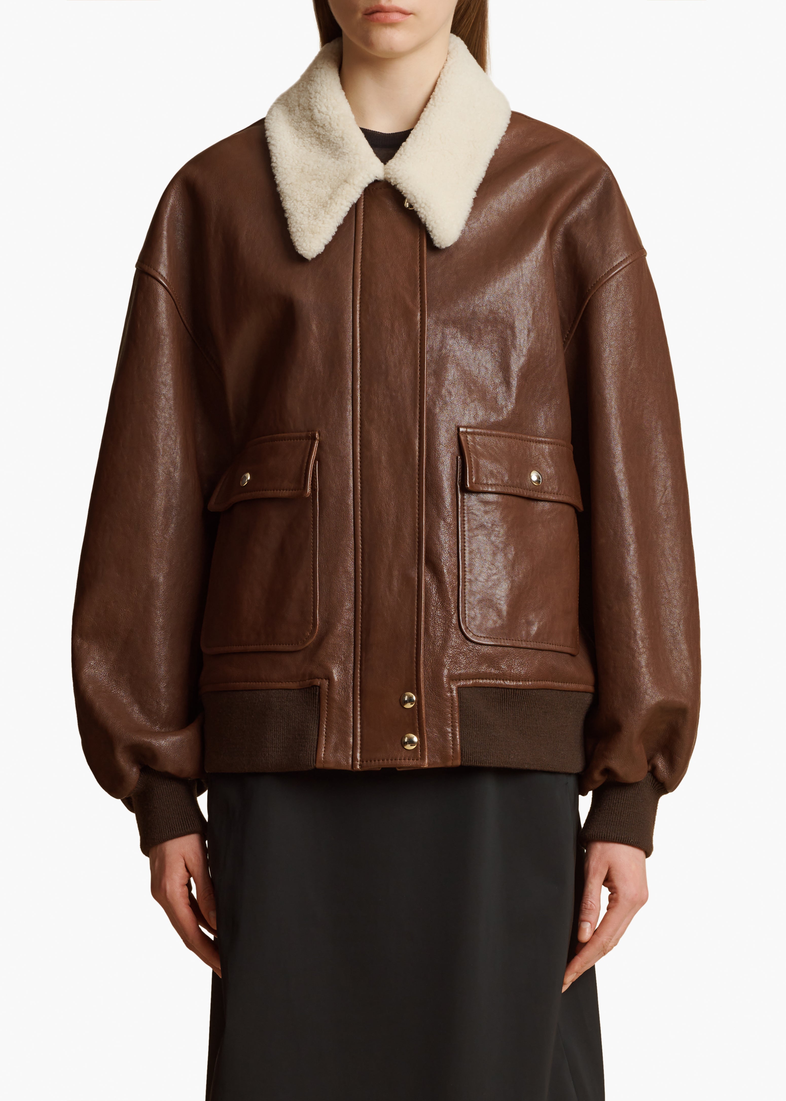 SHELLAR JACKET IN BROWN LEATHER FRONT VIEW