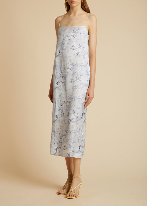 The Sicily Dress in Cream and Blue