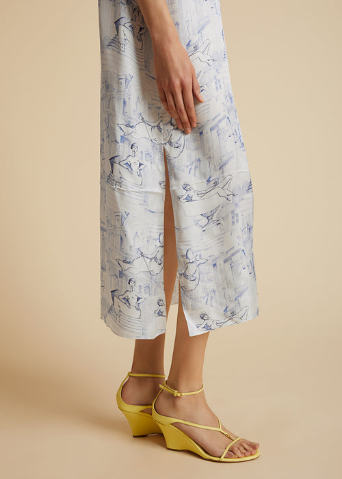 The Sicily Dress in Cream and Blue